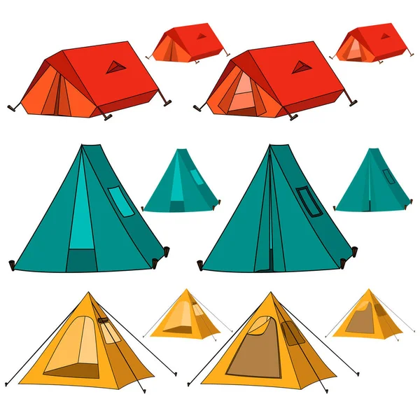 Eine Reihe Von Zelten Zum Wandern Und Zelten Vektorillustration — Stockvektor