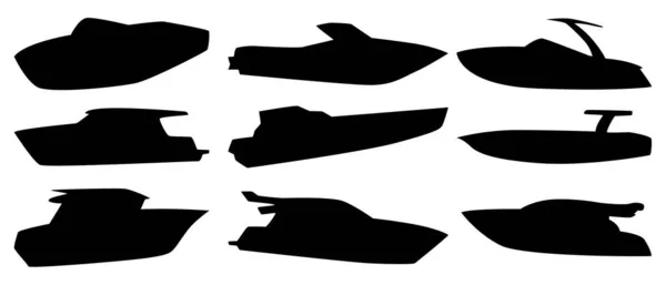 Set Nove Sagome Barche Motore Illustrazione Vettoriale — Vettoriale Stock