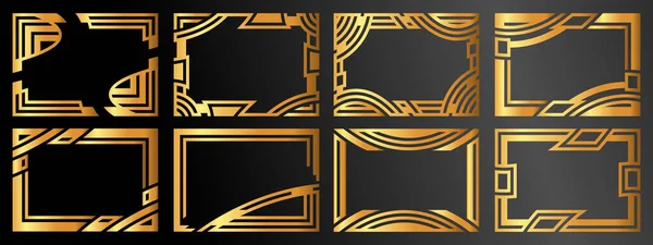 一组8个复杂的不寻常的框架 金色的框架隔离在黑色的背景上 矢量说明 — 图库矢量图片