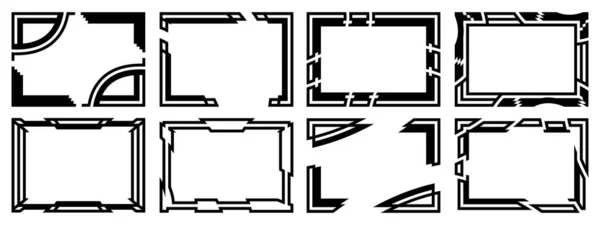 Ein Satz Von Acht Komplexen Ungewöhnlichen Rahmen Schwarze Rahmen Isoliert — Stockvektor