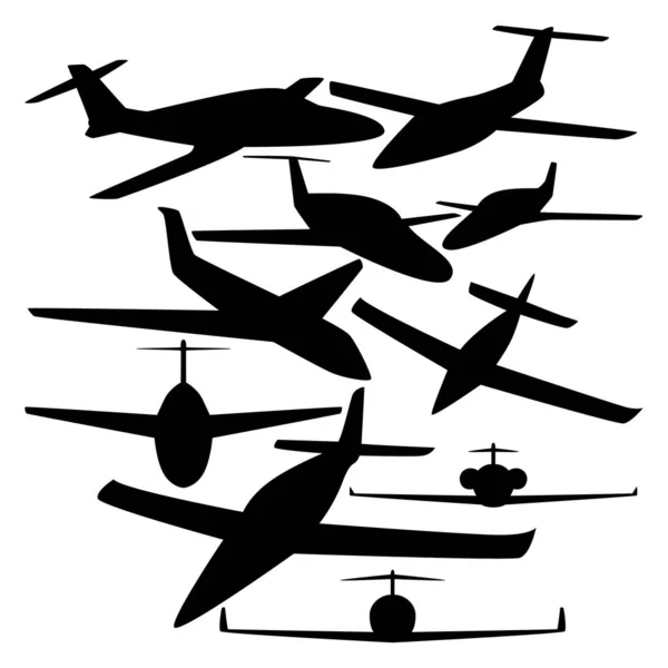 Uppsättning Silhuetter Flygplan För Civil Luftfart Vektorillustration — Stock vektor