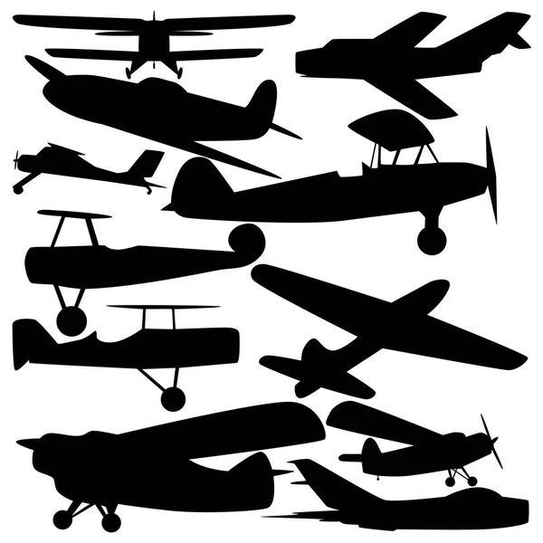 Conjunto Siluetas Viejos Aviones Ilustración Vectorial — Vector de stock