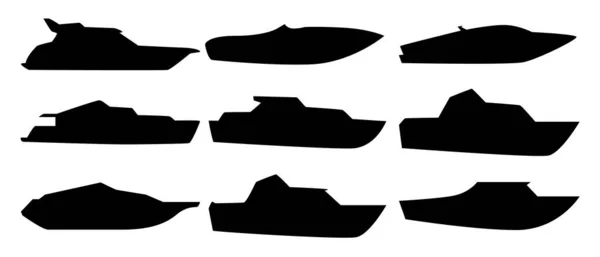 Conjunto Nueve Siluetas Barcos Motor Ilustración Vectorial — Archivo Imágenes Vectoriales