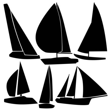 Altı siluet yelkenli yatı. Vektör illüstrasyonu.