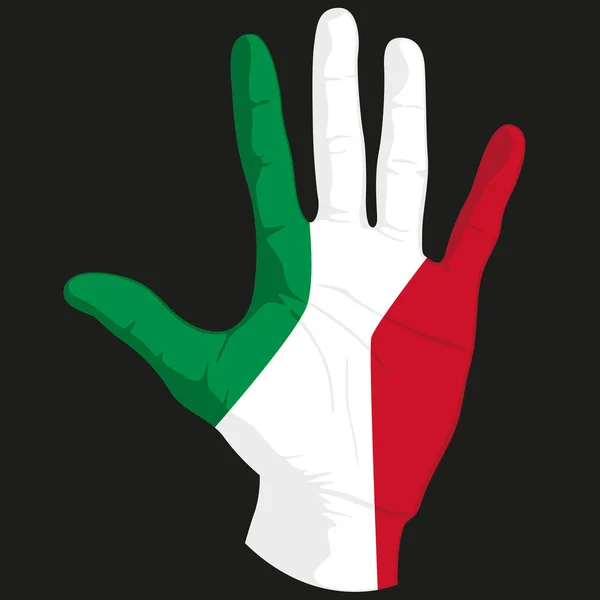 人間の手にイタリアの旗の画像 ベクターイラスト — ストックベクタ