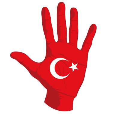 Türkiye bayrağının insan eli üzerindeki görüntüleri. Vektör illüstrasyonu.