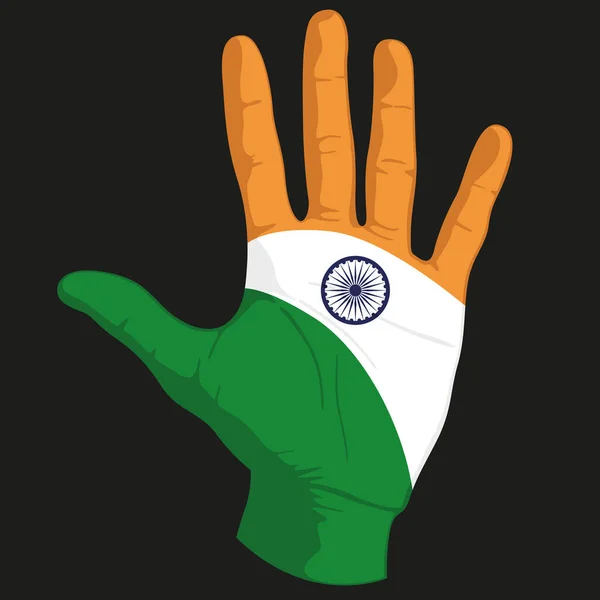 Εικόνες Της Σημαίας Της Ινδίας Ανθρώπινο Χέρι Εικονογράφηση Διανύσματος — Διανυσματικό Αρχείο