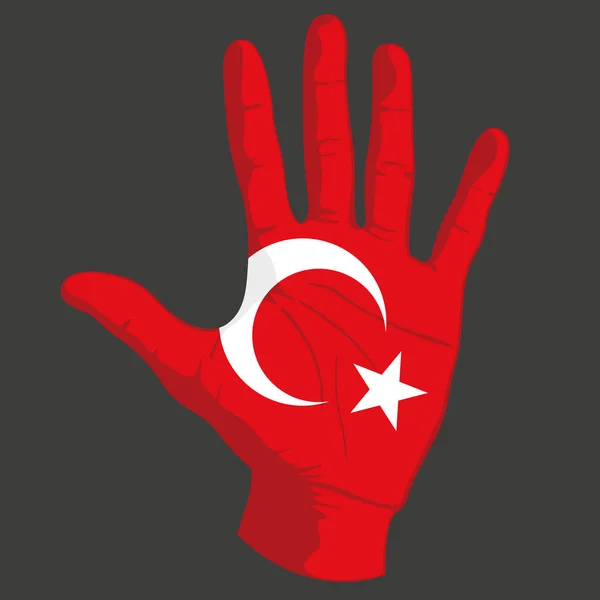 Türkiye Bayrağının Insan Eli Üzerindeki Görüntüleri Vektör Illüstrasyonu — Stok Vektör