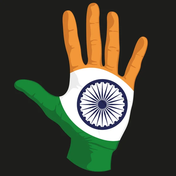 Εικόνες Της Σημαίας Της Ινδίας Ανθρώπινο Χέρι Εικονογράφηση Διανύσματος — Διανυσματικό Αρχείο