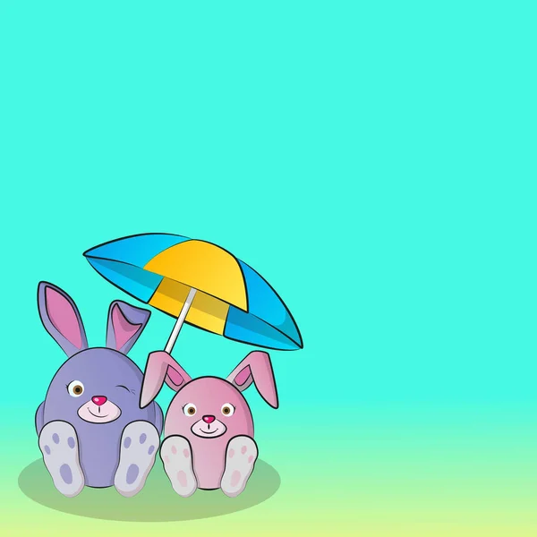 Zwei Runde Rosafarbene Kaninchen Auf Dem Meer Vektorillustration — Stockvektor