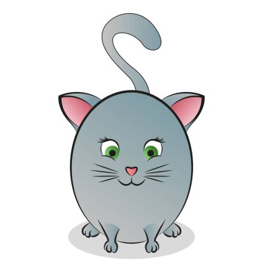 Yuvarlak, şirin bir kedinin soyut çıkartma resimleri. Vektör illüstrasyonu.