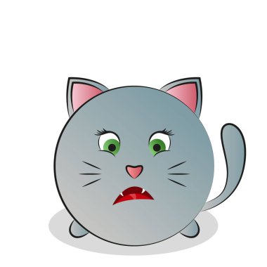 Yuvarlak, şirin bir kedinin soyut çıkartma resimleri. Vektör illüstrasyonu.