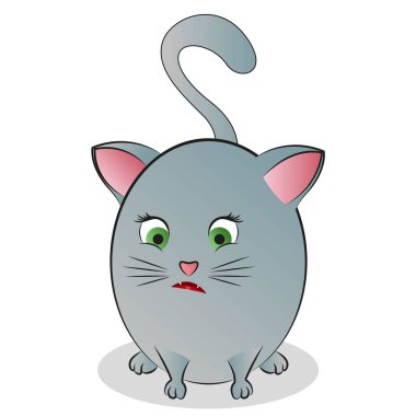 Yuvarlak, şirin bir kedinin soyut çıkartma resimleri. Vektör illüstrasyonu.