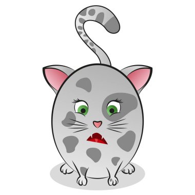 Yuvarlak, şirin bir kedinin soyut çıkartma resimleri. Vektör illüstrasyonu.