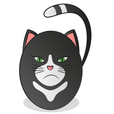 Yuvarlak, şirin bir kedinin soyut çıkartma resimleri. Vektör illüstrasyonu.