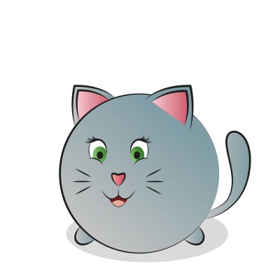 Yuvarlak, şirin bir kedinin soyut çıkartma resimleri. Vektör illüstrasyonu.