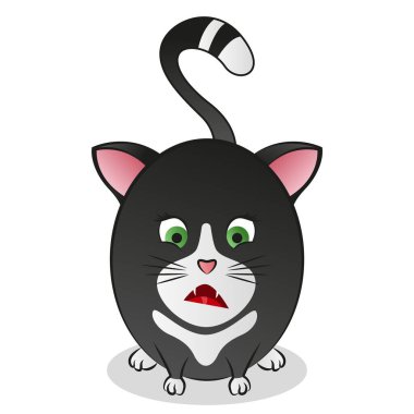 Yuvarlak, şirin bir kedinin soyut çıkartma resimleri. Vektör illüstrasyonu.