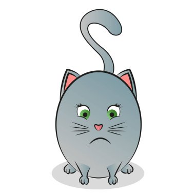 Yuvarlak, şirin bir kedinin soyut çıkartma resimleri. Vektör illüstrasyonu.