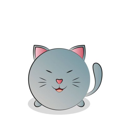 Yuvarlak, şirin bir kedinin soyut çıkartma resimleri. Vektör illüstrasyonu.