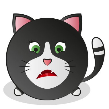 Yuvarlak, şirin bir kedinin soyut çıkartma resimleri. Vektör illüstrasyonu.