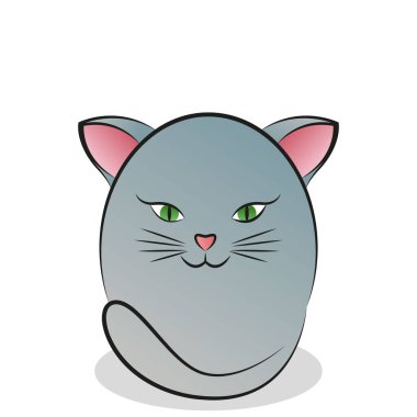 Yuvarlak, şirin bir kedinin soyut çıkartma resimleri. Vektör illüstrasyonu.