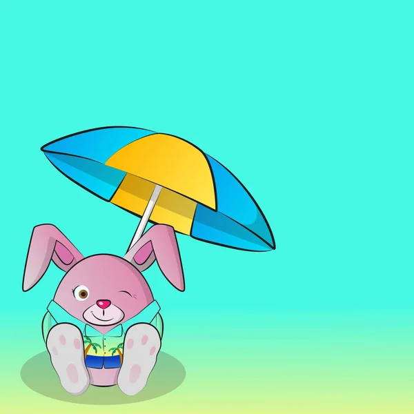Rundes Rosafarbenes Kaninchen Urlaub Meer Vektorillustration — Stockvektor