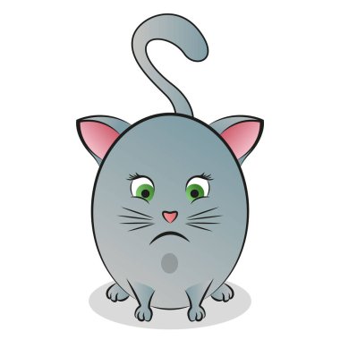 Yuvarlak, şirin bir kedinin soyut çıkartma resimleri. Vektör illüstrasyonu.