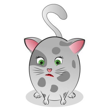 Yuvarlak, şirin bir kedinin soyut çıkartma resimleri. Vektör illüstrasyonu.