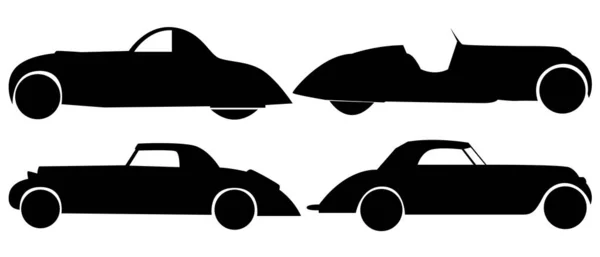 Set Four Silhouettes Classic Cars Vector Illustration — Stock Vector