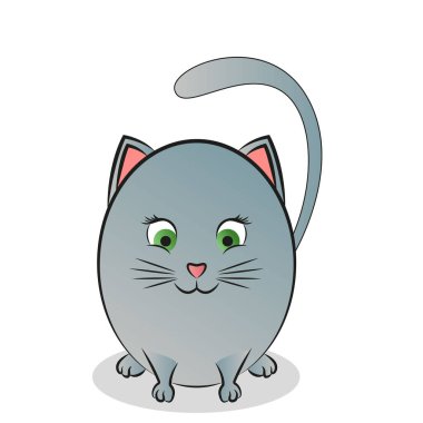 Yuvarlak, şirin bir kedinin soyut çıkartma resimleri. Vektör illüstrasyonu.