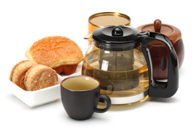 pasta, kupa ve demlik çay