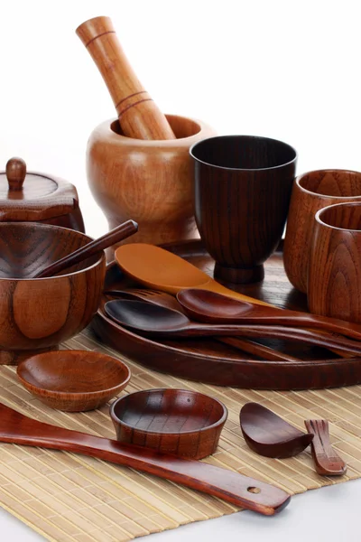 Wood craft (cups, bowl, spoons, scoops) — Stock Photo, Image