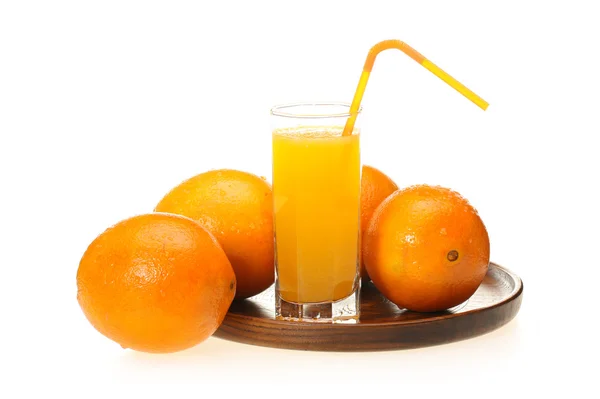 Zumo de naranja en vaso y jarra — Foto de Stock