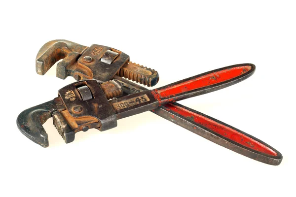 Gebrauchter roter Klempnerschlüssel, — Stockfoto