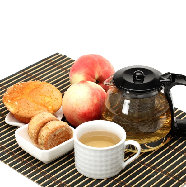 Cake,cup and teapot — Stock Photo, Image