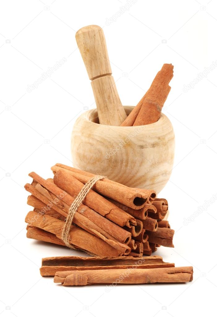 Cinnamon on white background