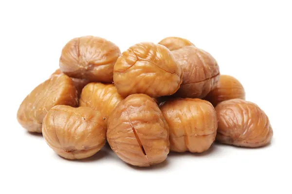 Chinese food, peeled roasted chestnut on white background — Stock Photo, Image