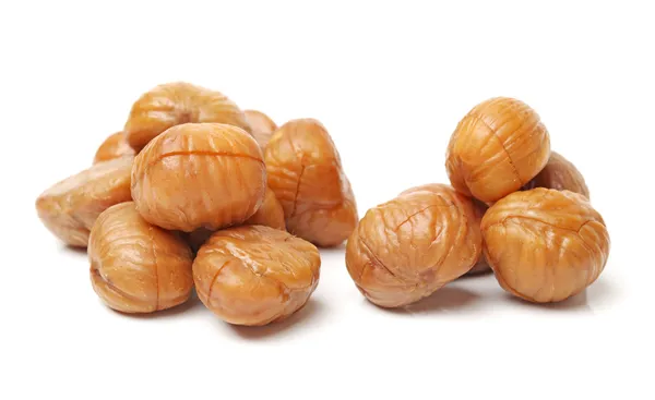 Chinese food, peeled roasted chestnut on white background — Stock Photo, Image