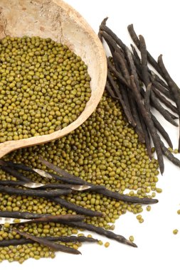 Beyaz arka planda mung fasulyesi