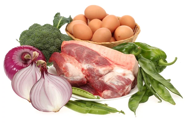 Fresh meat and Vegetables on white background — Stock Photo, Image