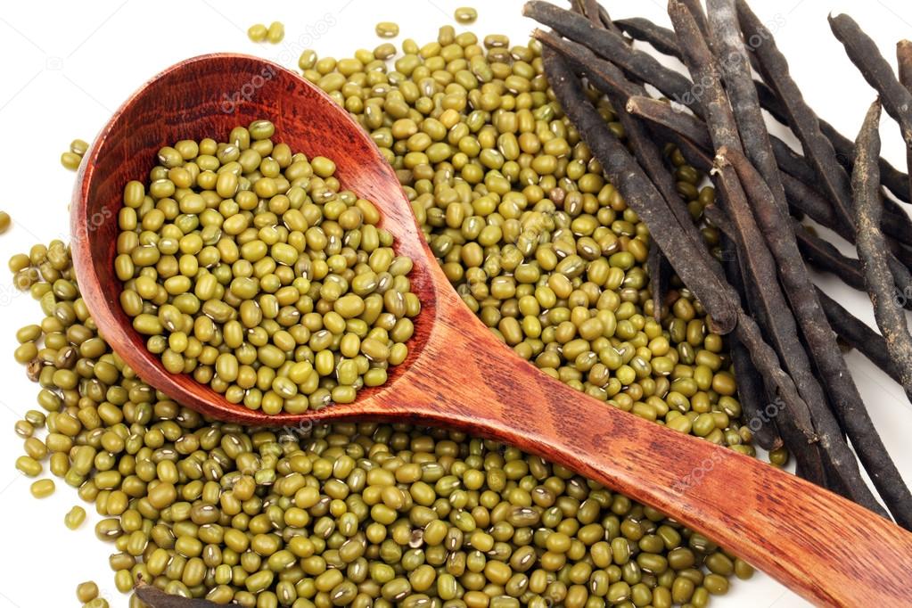 Mung beans on white background