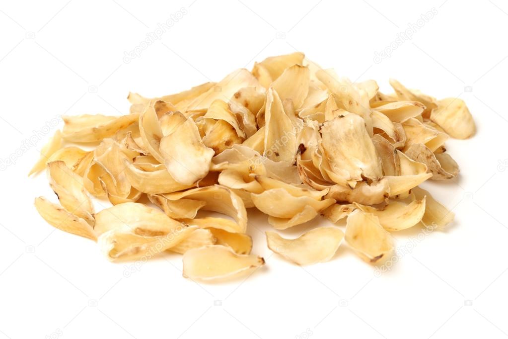 Dried lily bulbs, traditional chinese herbal medicine on white background