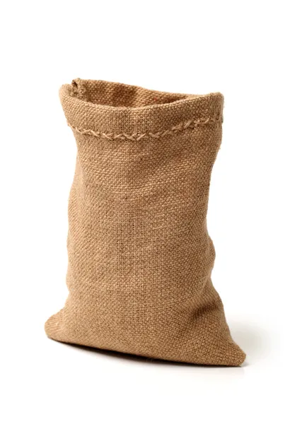 Empty burlap sack isolated on white background — Stock Photo, Image