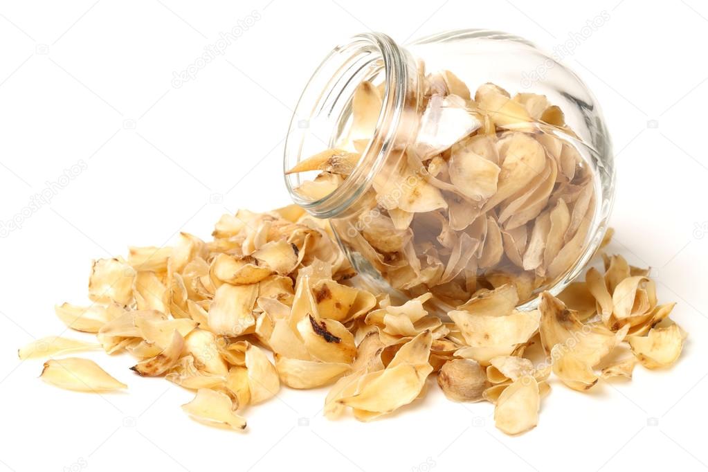 Dried lily bulbs, traditional chinese herbal medicine on white background