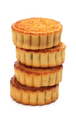 Sonbahar Ortası Festivali moon pasta beyaz zemin üzerine