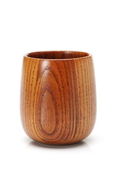 Wood craft (cups, bowl, spoons, scoops) on white background