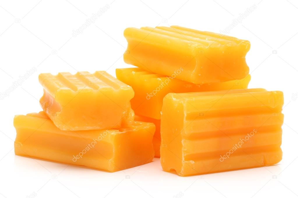 Yellow soap isolated on white background