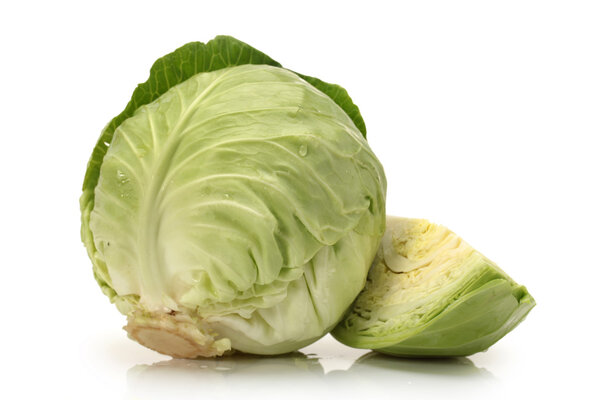 Cut cabbage on white background