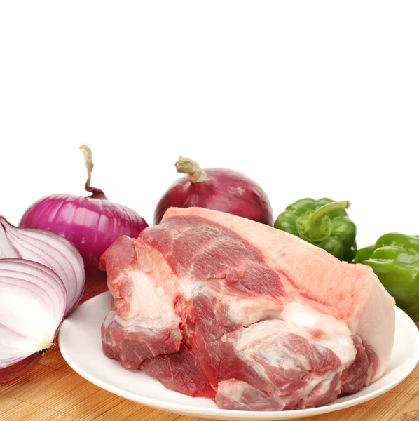 Fresh meat and Vegetables on white background — Stock Photo, Image