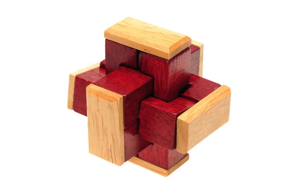 Fából készült puzzle-fehér háttérhez képest — Stock Fotó